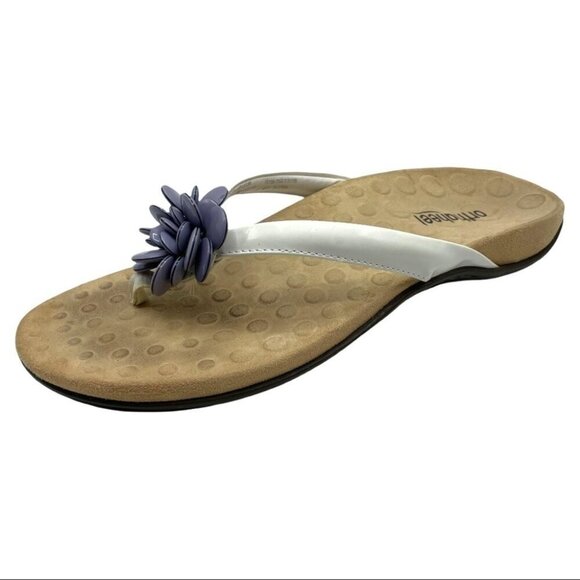 Orthaheel Vionic Fleur White Thong Sandals Flip Flop Purple Flower Womens Size 8 - Picture 1 of 13